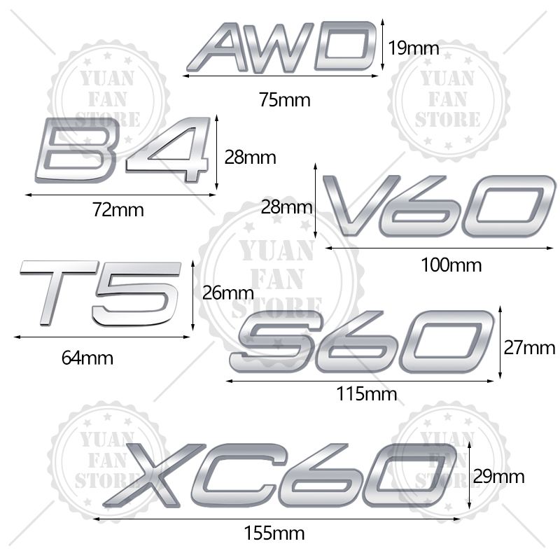 Letras de Metal de 1 piezas para Volvo, CX40, CX60, CX90, V60, V40, S60, V70, XC70, D2, D3, D4, D5, D6, D7, D8, B2, B3, B4, B5, B6, T4, T5, T6, AWD, emblema 3D