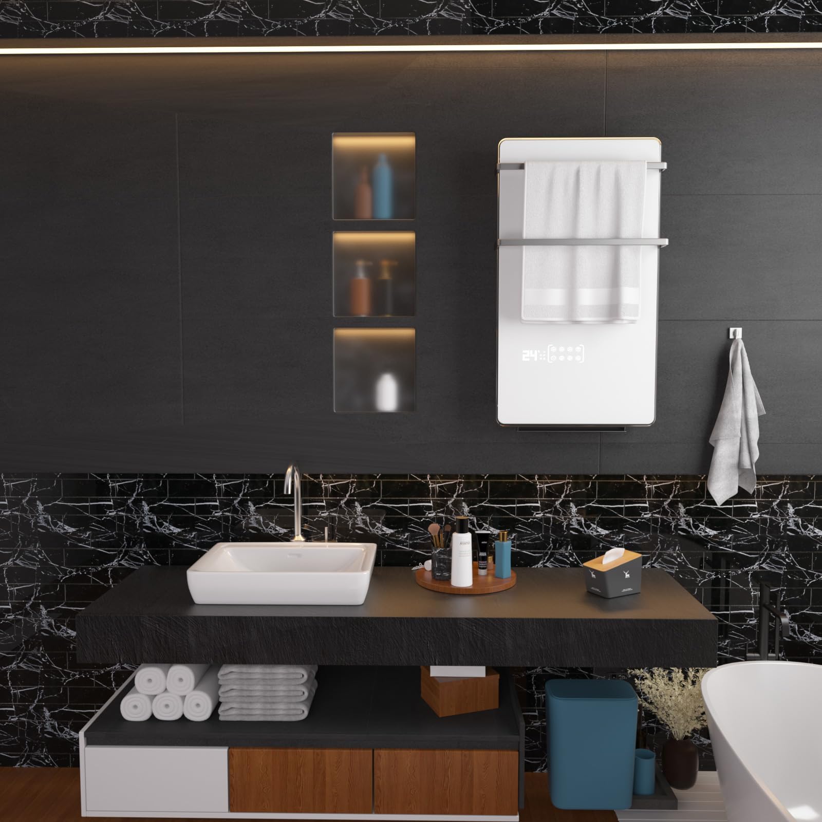 Backsplash Peel and Stick, Back Splashes Black 20 Pieces PET Subway Tile, 3D Wall Panels for Kitchen, Bedroom, Stairs