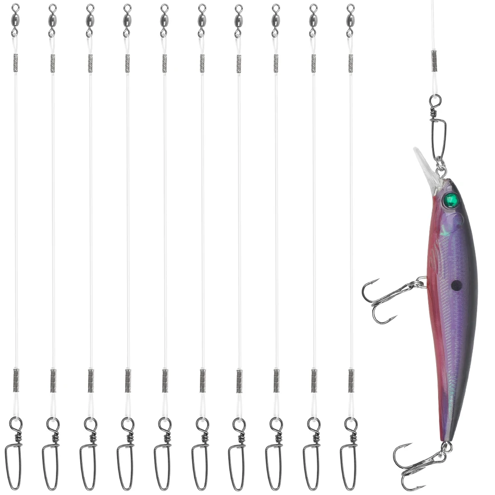 10 Uds. Líderes de pesca de fluorocaron 20LB-50LB línea líder de alambre de fluorocarbono con giratorios y broches conectar aparejos señuelos aparejo o anzuelo