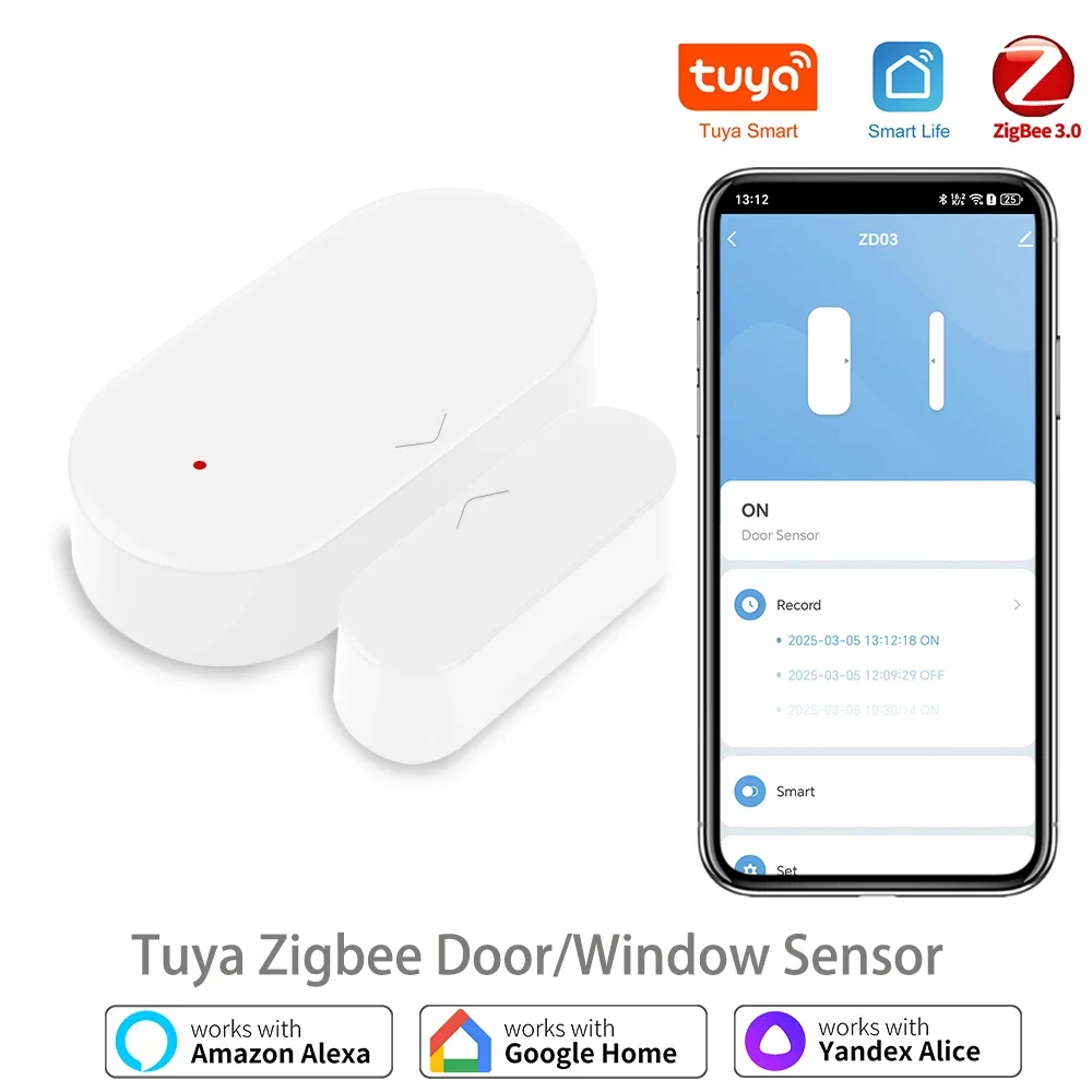 Zigbee 3.0 Tuya Czujnik drzwi Czujnik okna Kompatybilny z Alexa Google Assistant Bezpieczeństwo w domu dla inteligentnego domu Smart Life APP