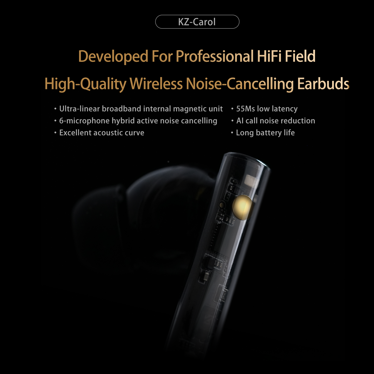 KZ Carol ANC auriculares inalámbricos verdaderos 55dB cancelación activa de ruido TWS auriculares 6 micrófonos AI HD llamada Bluetooth 5,3 auriculares intrauditivos HiFi