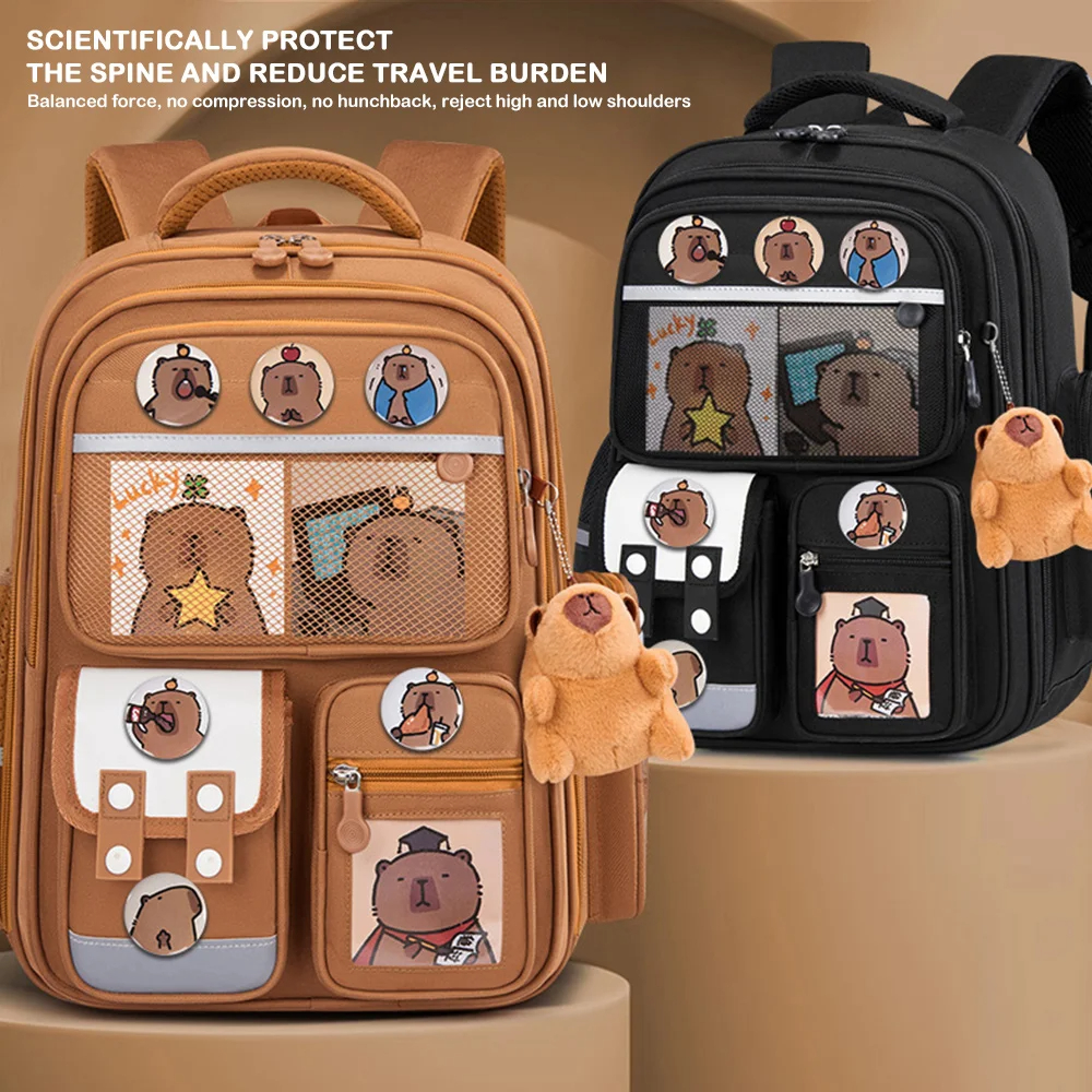 Capybara Water-Proof Backpack - Large Multi-Compartment with Lumbar Support Belt Cute Orthopedic School Bag for Teens Girls Boys