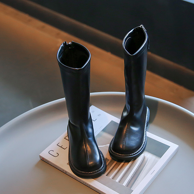 Hohe Stiefel für Mädchen, 2023, Herbst und Frühling, neuer japanischer Stil, Prinzessin, Laufsteg, Lederschuhe, Kindermode, einfach, rutschfest, PU