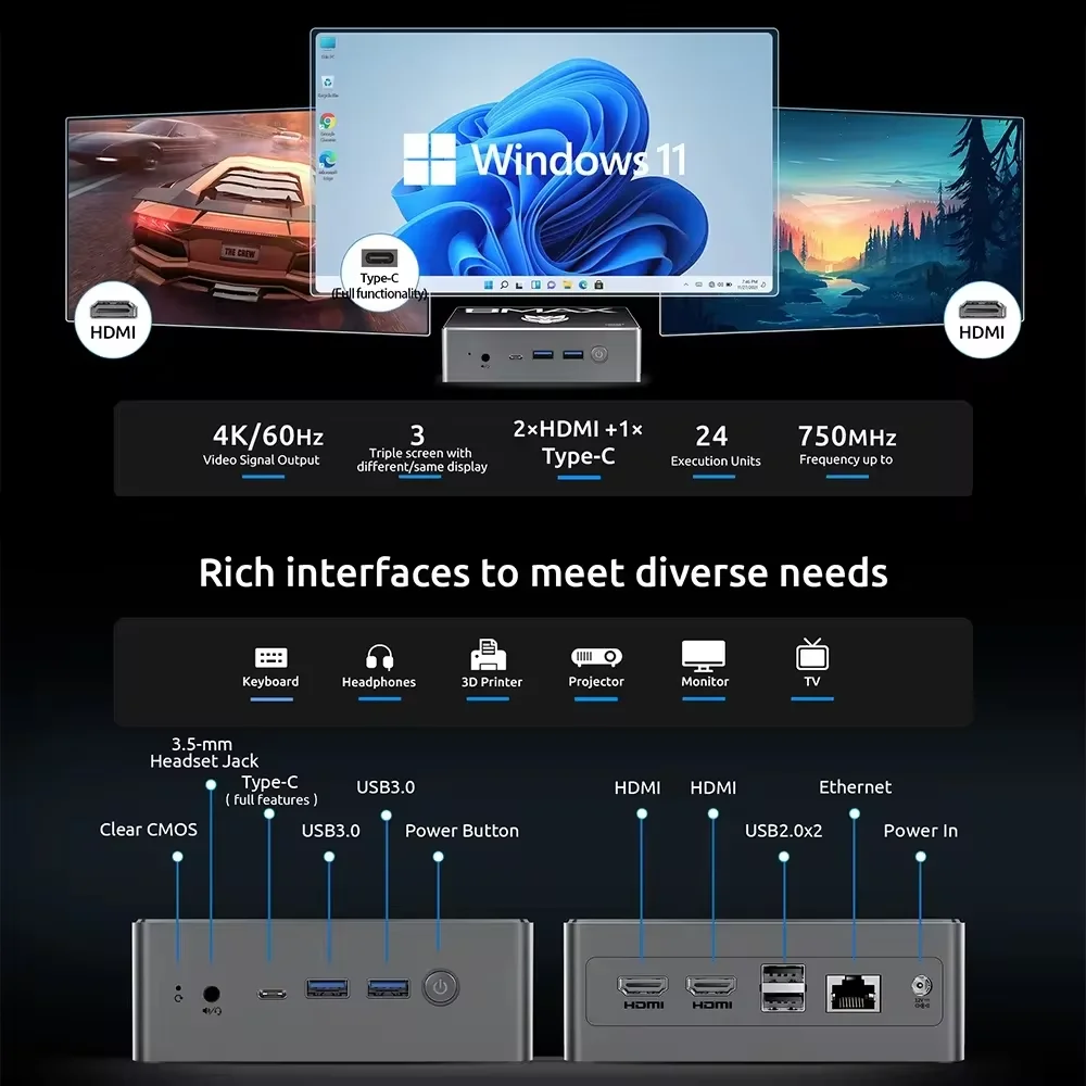 BMAX B4 Plus Мини-ПК Windows 11 ПК Intel N100 16 ГБ 512 ГБ SSD 2HDMI Поддержка микроПК 4K60 Гц для бизнеса, офиса, школы, дома