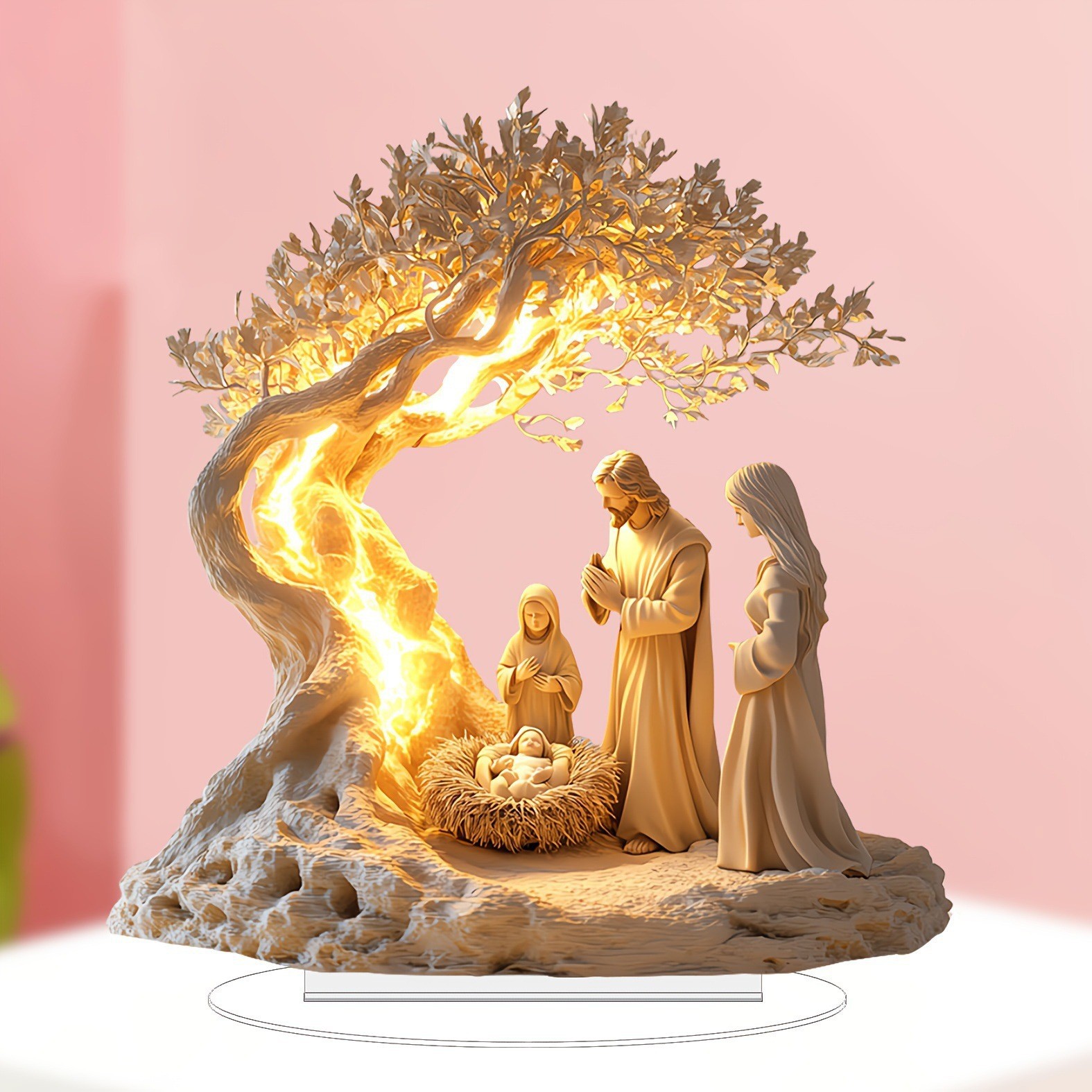 Estatua decorativa de escritorio acrílica de Jesús y el árbol de la vida, adorno para el hogar para recién nacidos, regalo para niños, 1 Uds., adorno de regalo para niños