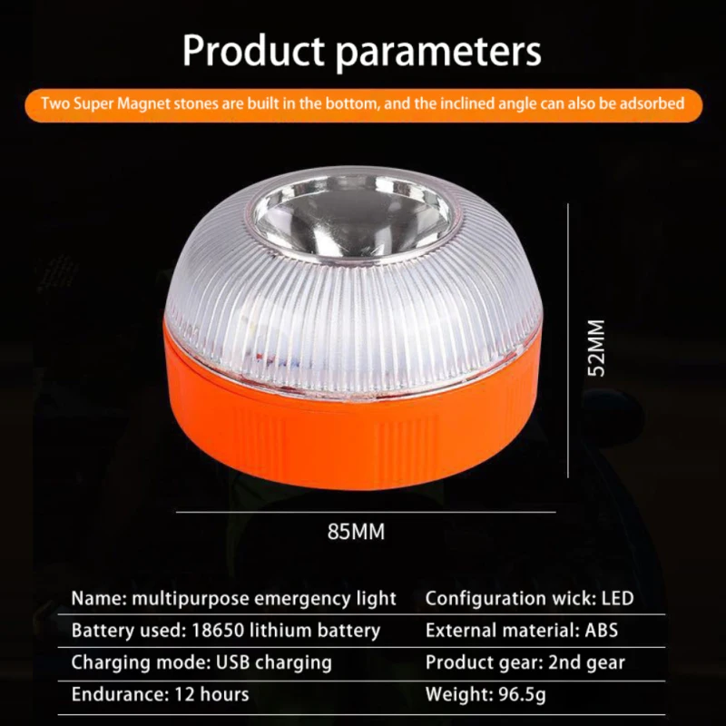 1~3Pcs LED Car Emergency Light Flashlight USB Rechargeable Magnetic Induction Strobe Road Accident Lamp Beacon Safety Accessory