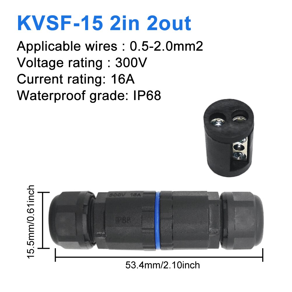 Ip68防水ケーブルコネクタKVSF-15 2 in 2/3/4/5ピン電気端子アダプターワイヤーコネクタ