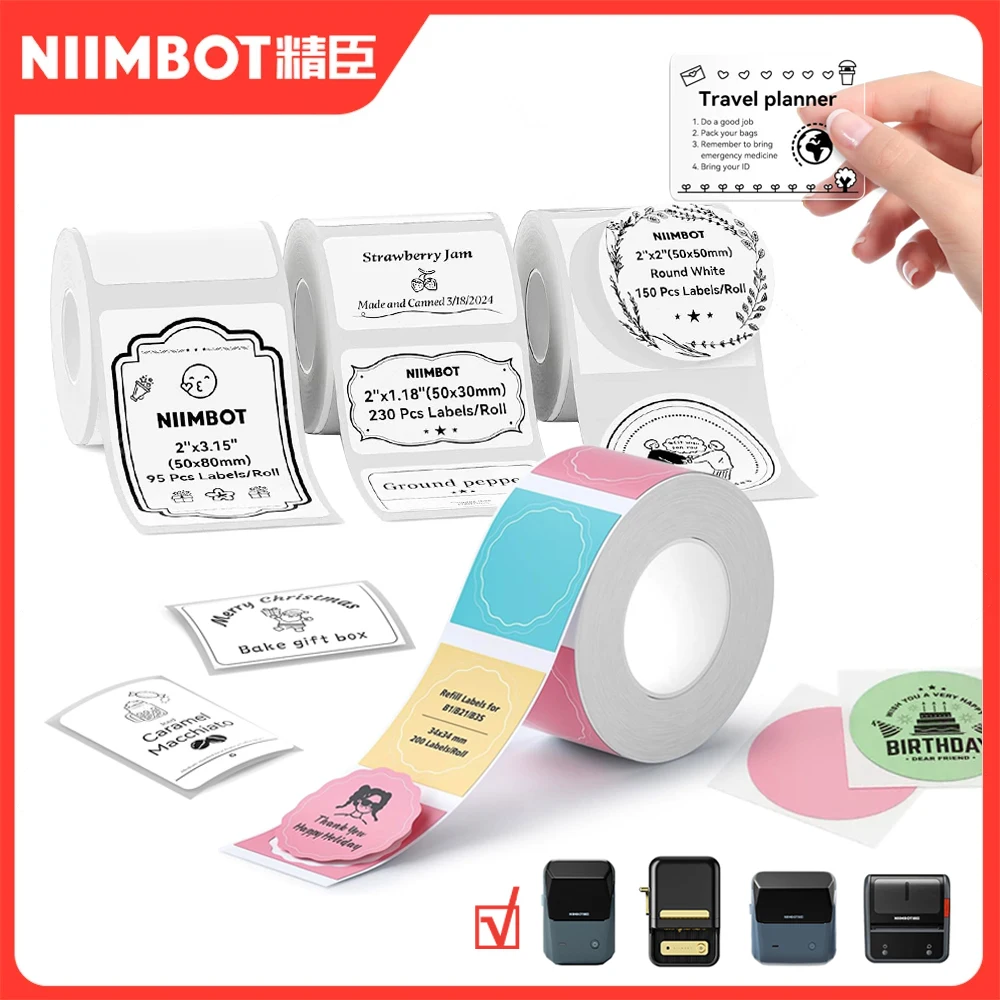 Niimbot etiquetas adesivas branco/cor/transparente rolo de papel adesivo térmico papel de impressora para niimbot b1 b21 impressora portátil