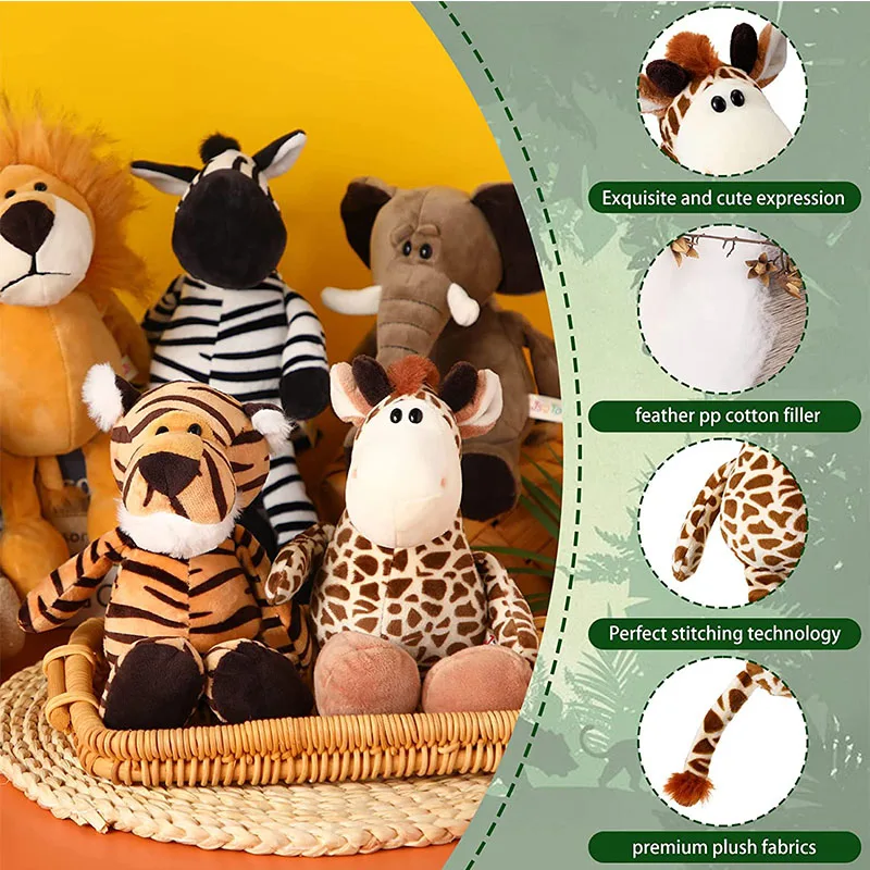 25CM Kawaii Dschungel Tier Plüsch Spielzeug Wald Tier Plüsch Hund Zebra Elefant Löwe Fuchs Giraffe kinder Spielzeug Puppe geburtstag Geschenk