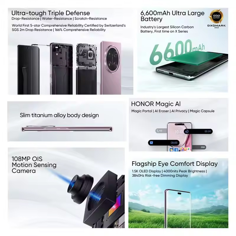 Global Version HONOR X9c  5G Mobile Phone 6600 mAh Battery 6.78 Inches 120 Hz AMOLED Drop-Resistant Display 108MP Main Camera