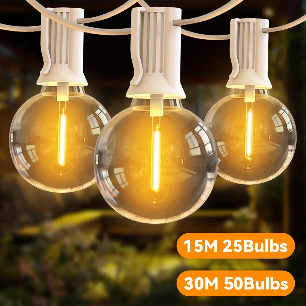 30M 15M Fee String Licht G40 LED Ball Girlande Lichter Anschließbare Hochzeit Licht String Dekoration Für Hinterhof garten Party