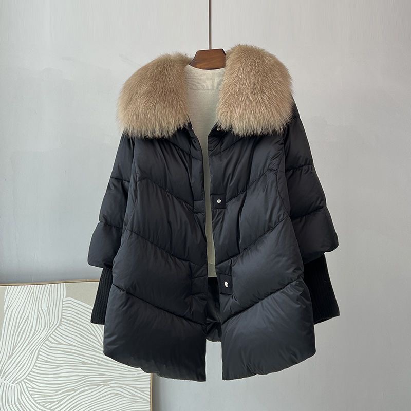 Nueva ropa de abrigo holgada para mujer, chaqueta de plumón a la moda, abrigo de invierno para mujer, chaqueta de plumón de pato blanco 90% con abrigo con cuello de lana grande