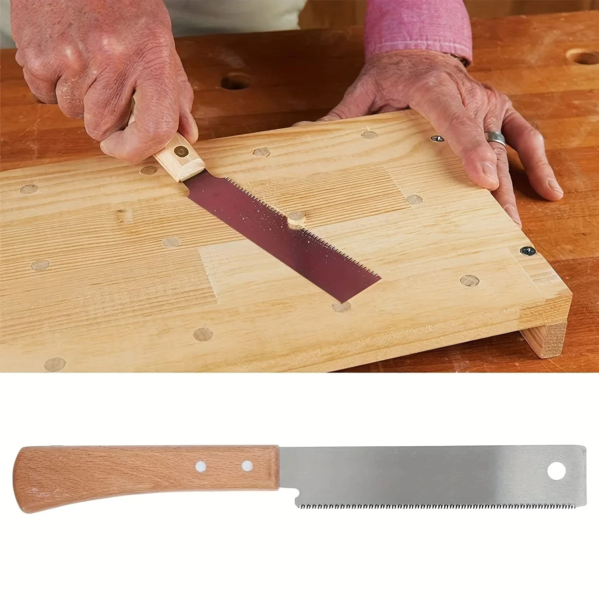 12 Inch Woodworking Hand Saw Flush Cut Pull Saw with Wood Handle for Household Trim