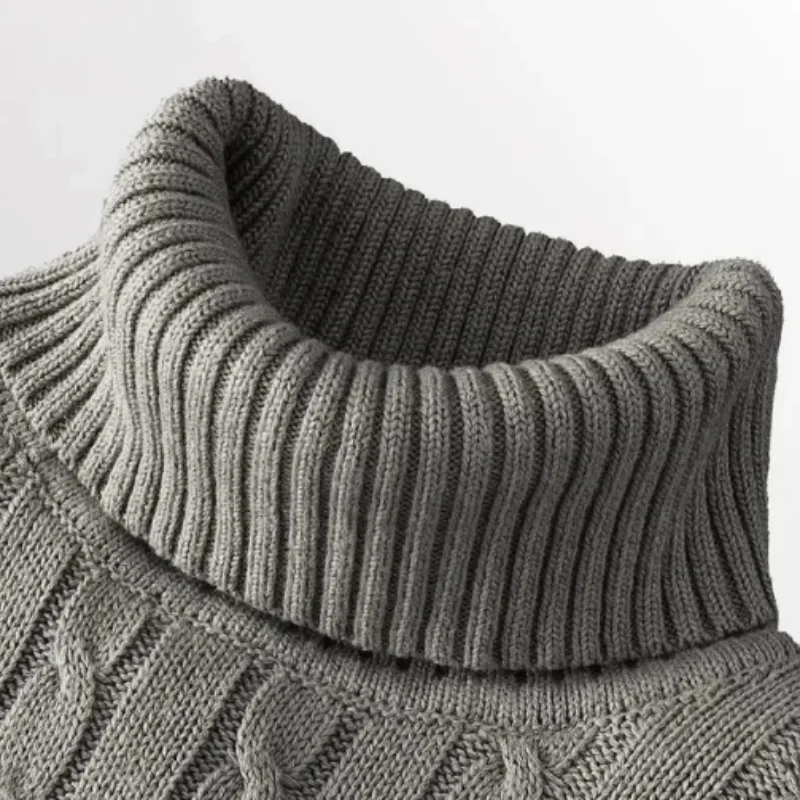 Suéter de cuello alto de invierno para hombre, jersey de Color sólido, tejido cálido, informal, sudadera de cuello alto, Tops de lana para hombre