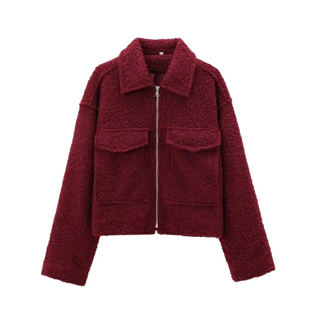 Duoperi-Jaqueta feminina cortada em lã, gola de lapela, mangas compridas, moda chique, casual, curta, moda feminina, inverno, outono