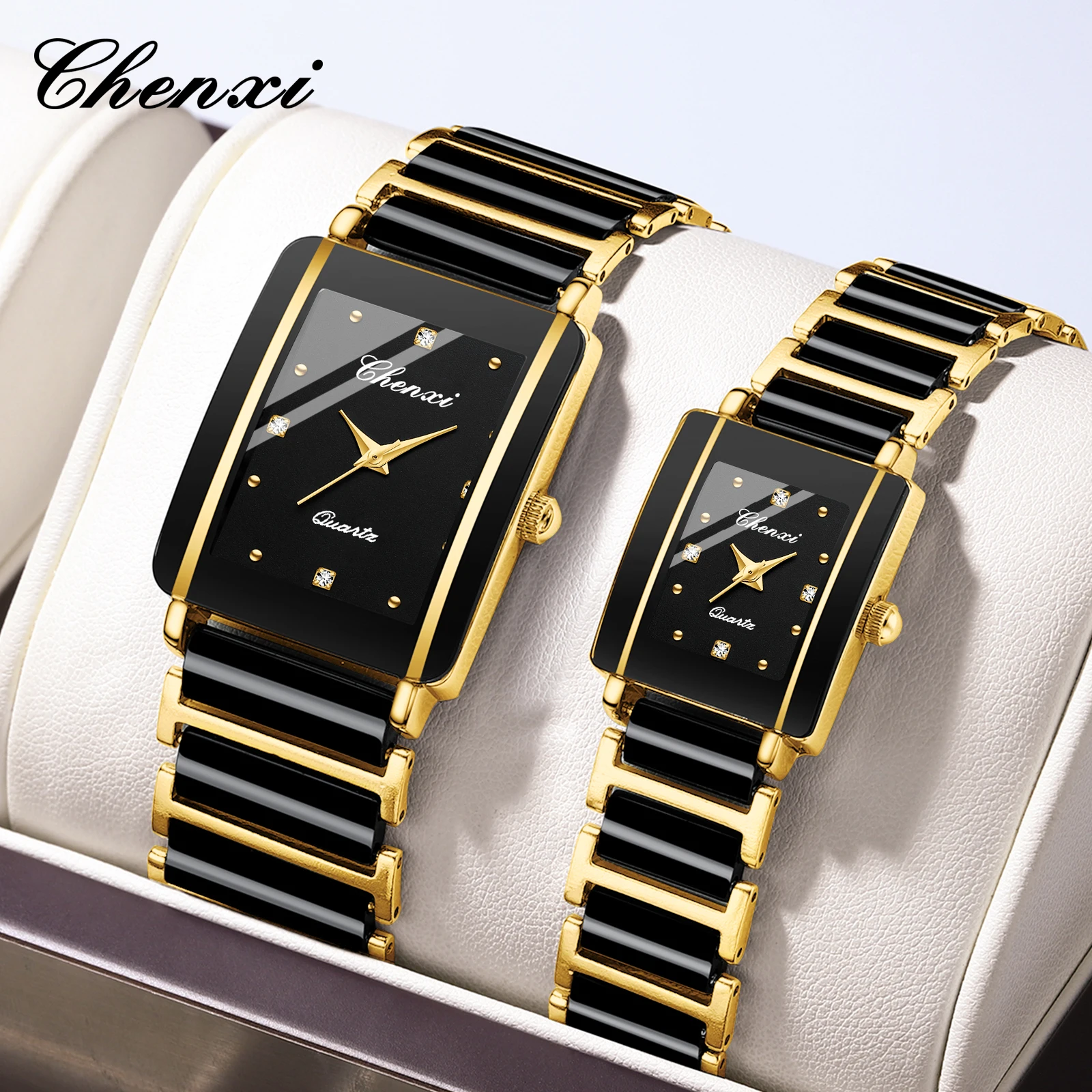 CHENXI 104A modne zegarki dla par prostokątny zegarek kwarcowy dla kobiet mężczyzn miłośników symulowanej ceramiki relojes para damas reloj mujer