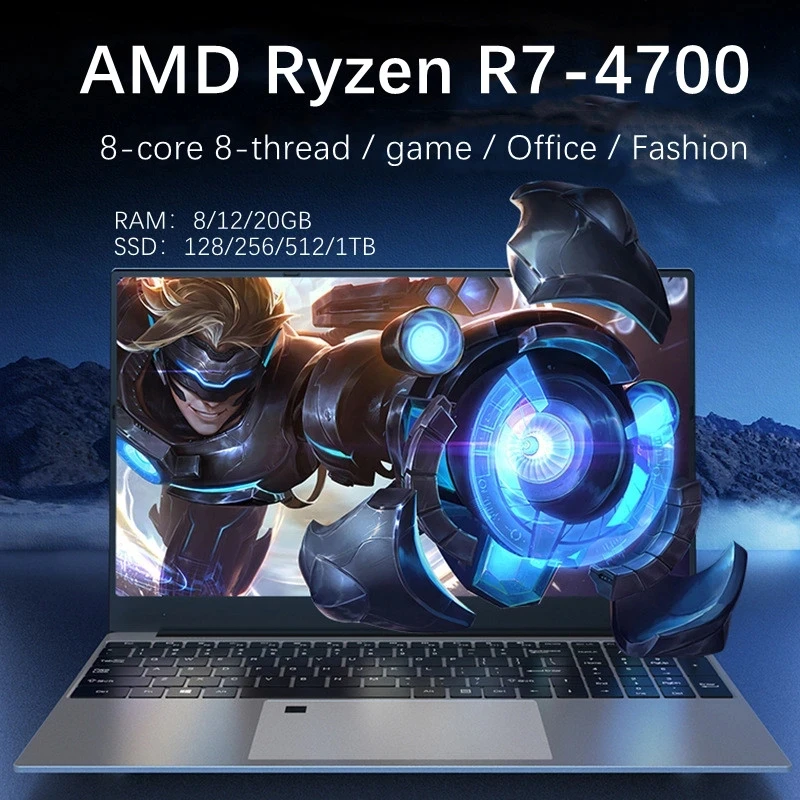 2025new 15.6-inch Metal Laptop Backlit AMD R7-4700 Lightweight Portable Business Office Design Computer 20GB Ram 256G 1TB SSD