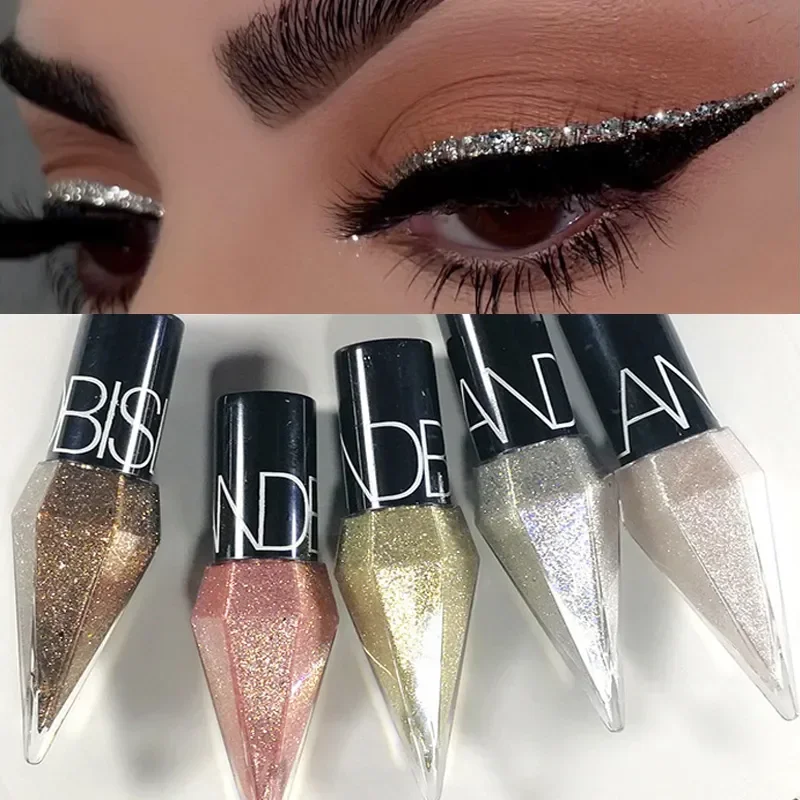 Delineador de ojos brillante con diamantes, sombra de ojos resistente al agua, Color plateado, rosa y dorado, delineador de ojos con lentejuelas, sombra de ojos, maquillaje, Cosméticos de belleza