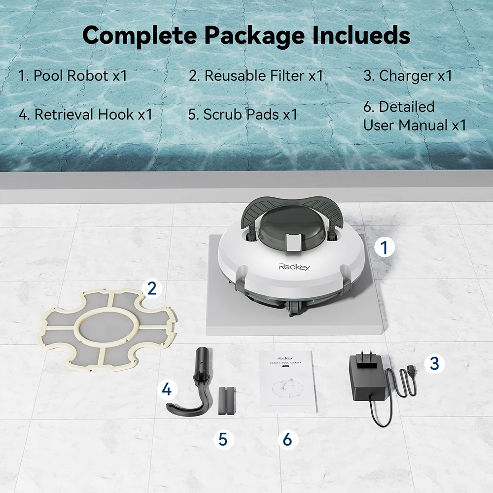 【Code:BTSIT10】Redkey S100 Cordless Robot Pulitore per Piscina Aspirapolvere IPX8 Impermeabile 5200mAh Ricarica 130 Minuti Auto-Parking Pulitore per Piscina