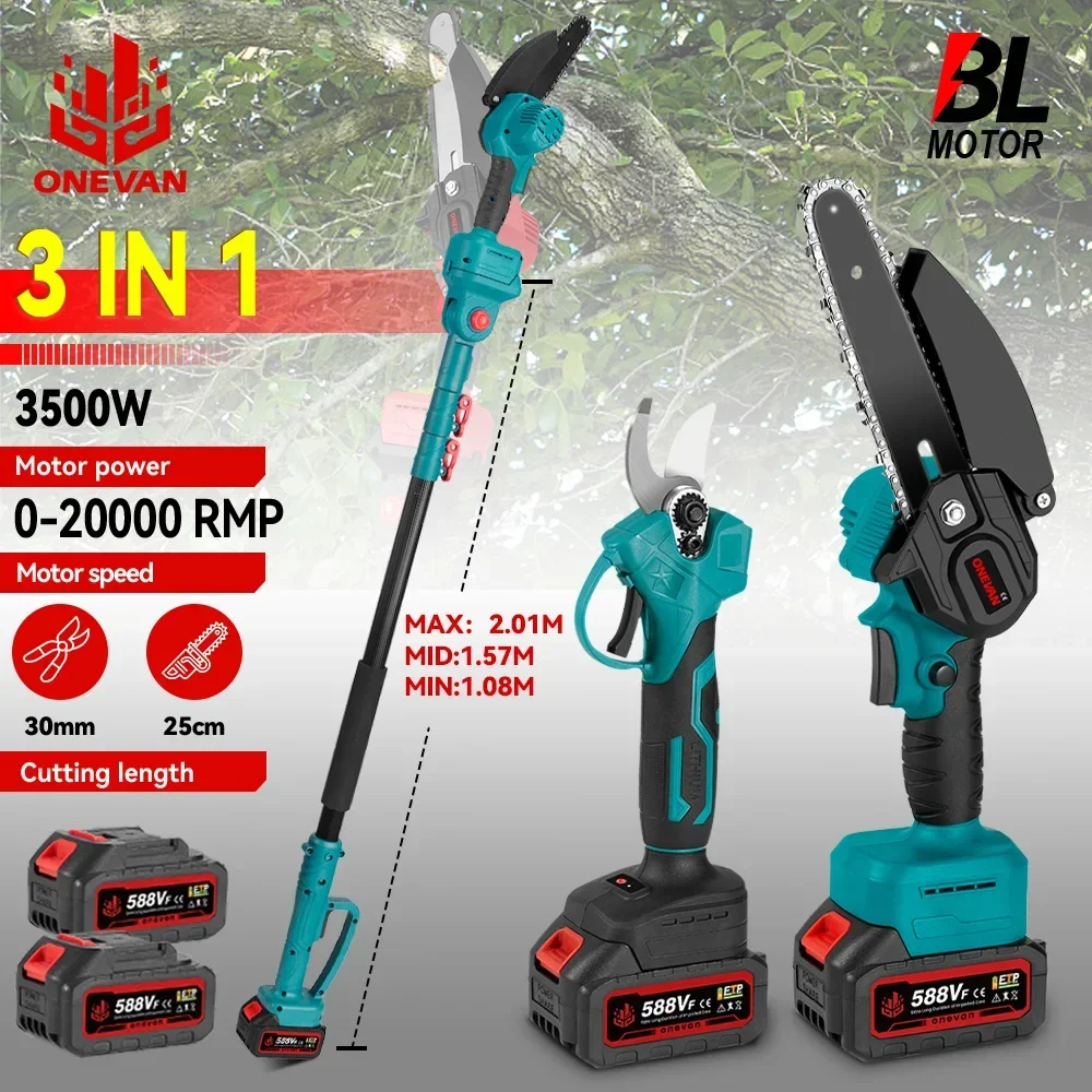 Brushless 3500W Motosega Elettrica Telescopica Palo 3 IN 1 Potatore Branello Alto Sega Giardino Albero Strumento di Potatura Per 21V 18V Batteria