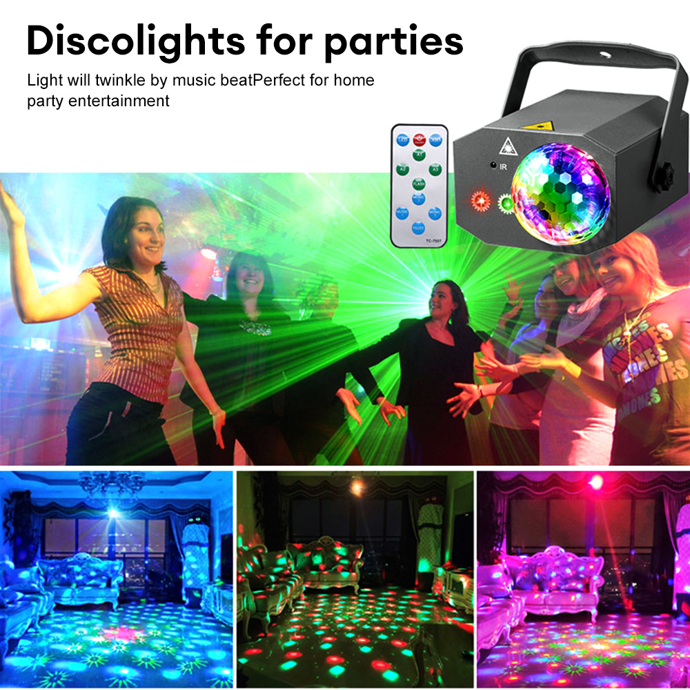 Bola de discoteca con 16 patrones, luz de proyección roja, verde, azul, efecto de escenario, iluminación de DJ para fiesta en casa, decoración de Club de Navidad