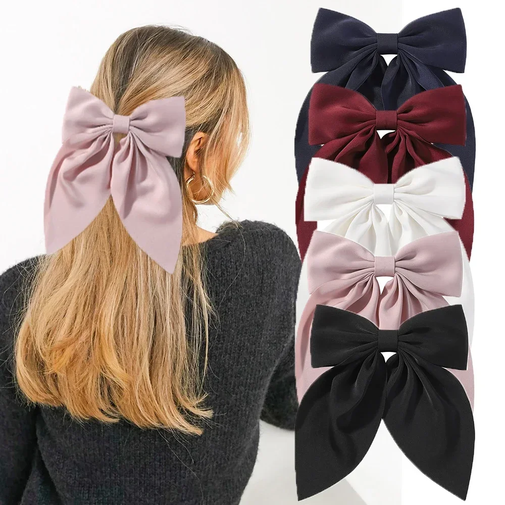 Pinza para el pelo con lazo elegante, pasador para el pelo de satén liso Simple a la moda, diadema Retro con Clips, accesorios para el cabello