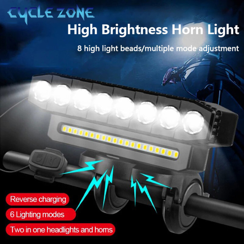 8 LED 自転車フロントライトホーン付き自転車ライト 6 モード USB 充電防水自転車ヘッドライト MTB サイクリングランプアクセサリー