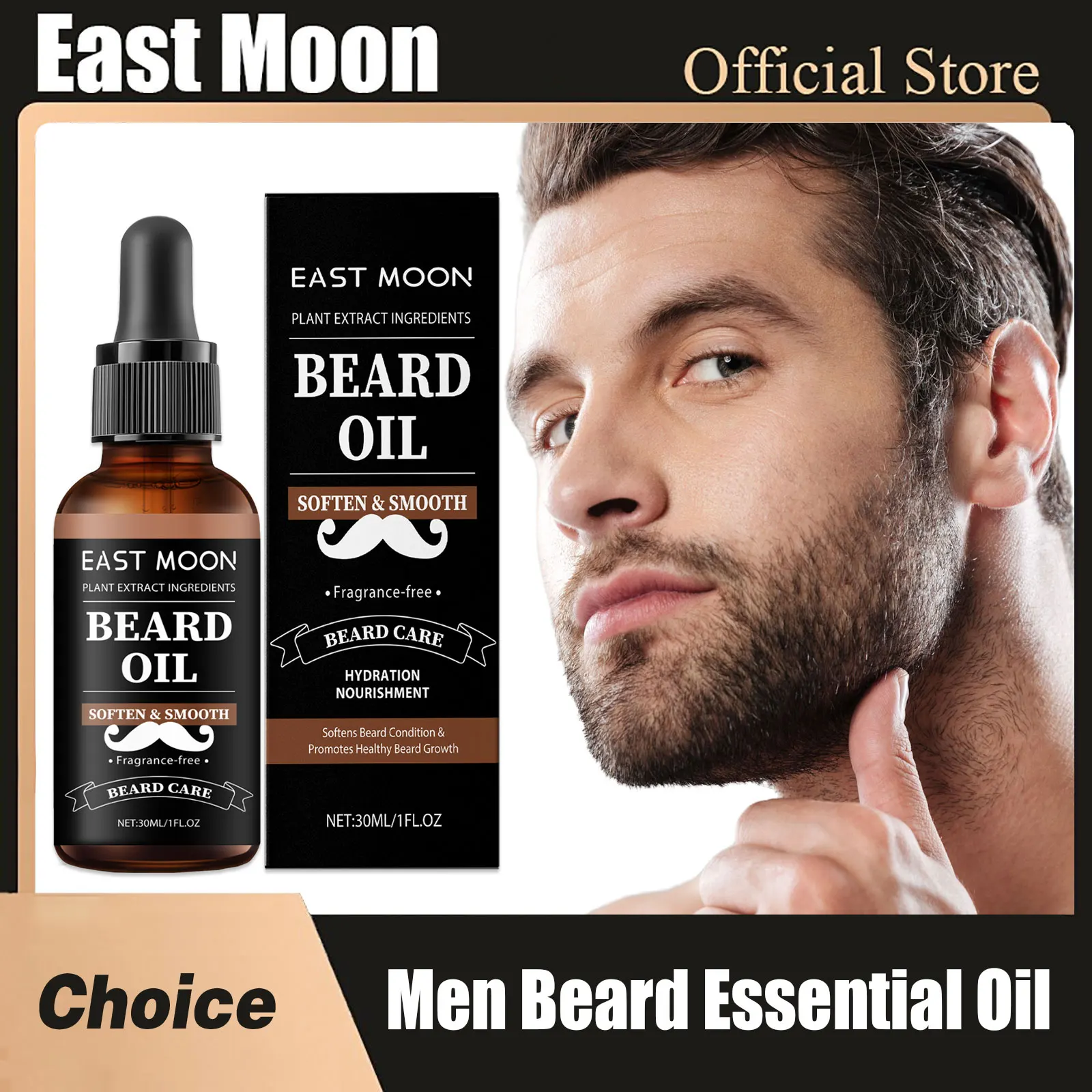 East Moon-aceite esencial para Barba para hombre, aumenta la hidrata, suave, nutre, espesar para el cuidado del cabello, cuidado Facial, aceite para el crecimiento de la barba