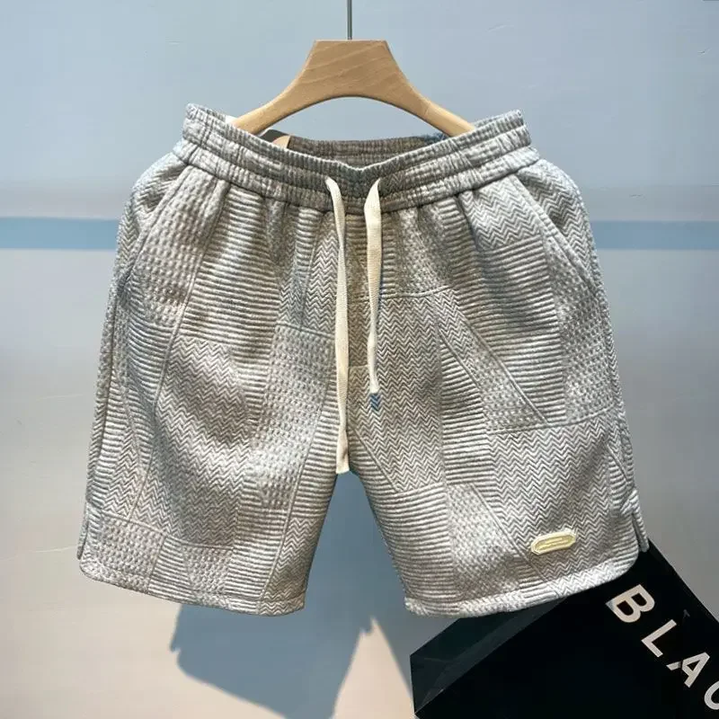 Men's shorts four seasons Running Short for Men Casual Jogging Short Pants Wave Pattern Solid Color Drawstring man Sports Shorts