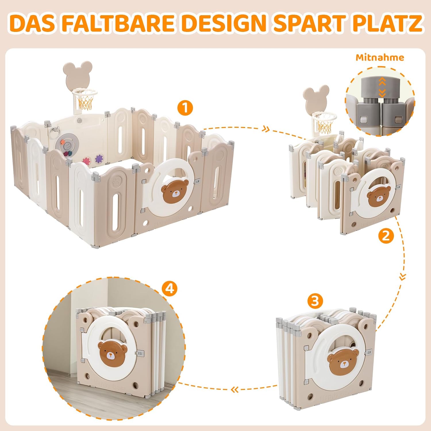 Box pieghevole per bambini, recinzione per bambini a 14 pannelli, cortile per giochi di sicurezza per centro attività per bambini con canestro da basket e tavola giocattolo