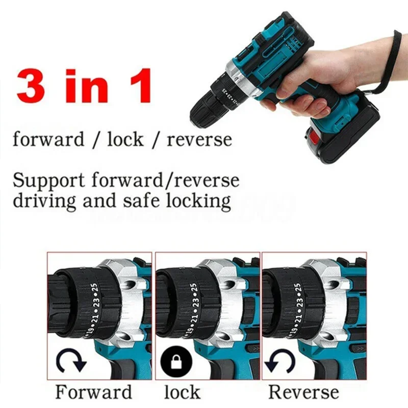 25 + 3 Torque Trapano a percussione Cacciavite elettrico Cordless Trapano a percussione elettrico Driver 2 Velocità di marcia Batteria agli ioni di litio Utensili elettrici