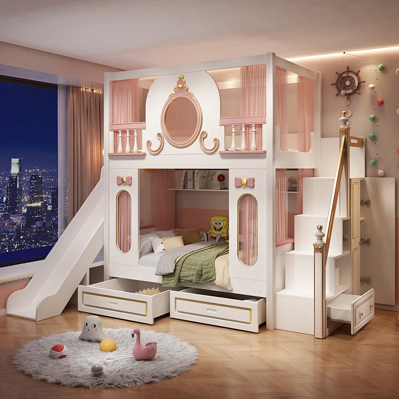 Children's bed Girl on and off bed Dream castle Princess bed Up and down with the same width Double bunk high