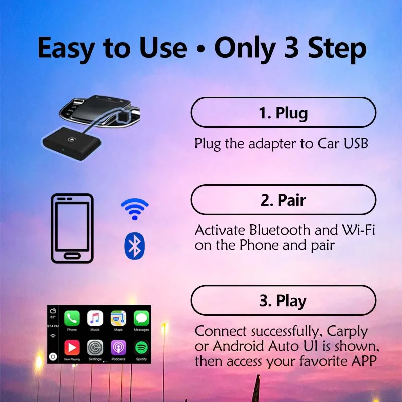 Wired to Wireless CarPlay Adapter Android Auto Smart Dongle 2in1 Mini Box Fast Connect Plug And Play For Toyota Mazda Benz Audi