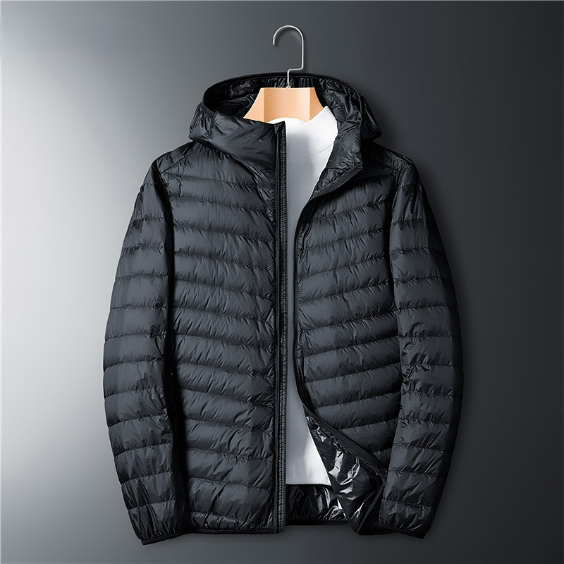 Men's Ultra-thin Down Jacket, White Duck Down Hooded Jacket, Long-sleeve Thermal Jacket, Versatile Portable Jacket, Winter