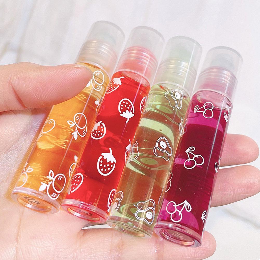 Random Color Lip Oil Rollerball Moisturizing Nourishing Lip Gloss Liquid Hydrating Lip Balm Transparent Fruit Avocado Lip Oil