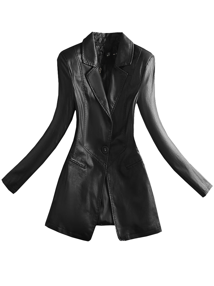 Lautaro Frühling Elegante Schwarz Licht Weiche Faux Leder Blazer Langarm Slim Fit Luxus Frauen Blazer und Jacken Mode 2021