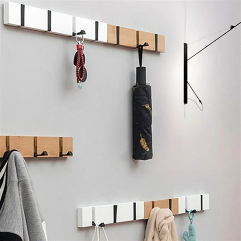 พับไม้ไผ่ติดผนังตะขอเสื้อผ้าในครัวเรือนชั้นวางเสื้อผ้าผ้าเช็ดตัว Coat Hook แขวนประตูห้องน้ํา Rack