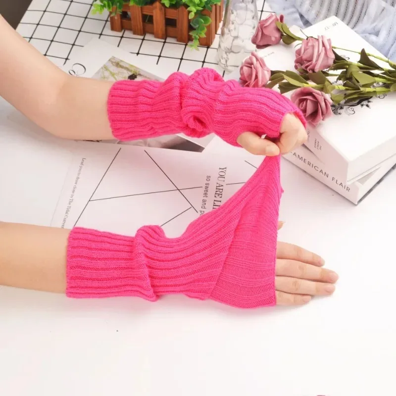 30 ซม.Fingerless ถุงมือผู้หญิงฤดูหนาวแขนแขนอุ่นถักแขนอุ่น Fine Mitten Casual Soft Goth เสื้อผ้า Punk Gothic ถุงมือ