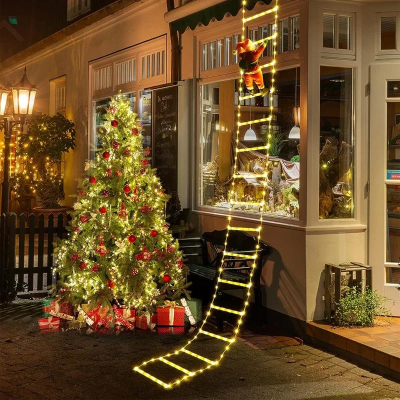 Guirnalda de luces con escalera de escalada de Papá Noel, 1/3M, USB, 8 modos, lámpara LED, decoración navideña para jardín, árbol de Navidad, regalo de Año Nuevo