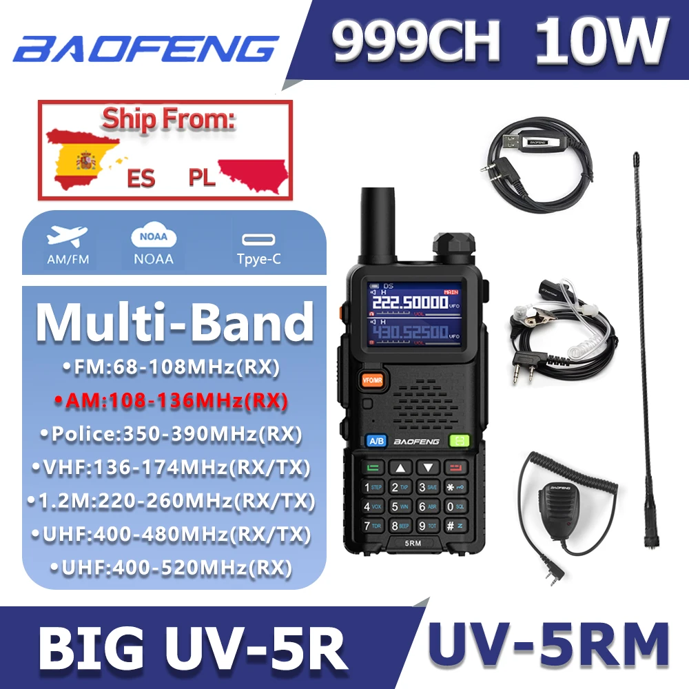 Baofeng 5RM 8W 999CH Typ-C Lade Multi Band Walkie Talkie AM/FM 2500mAh Zweiwegradio UV-5RH Pro