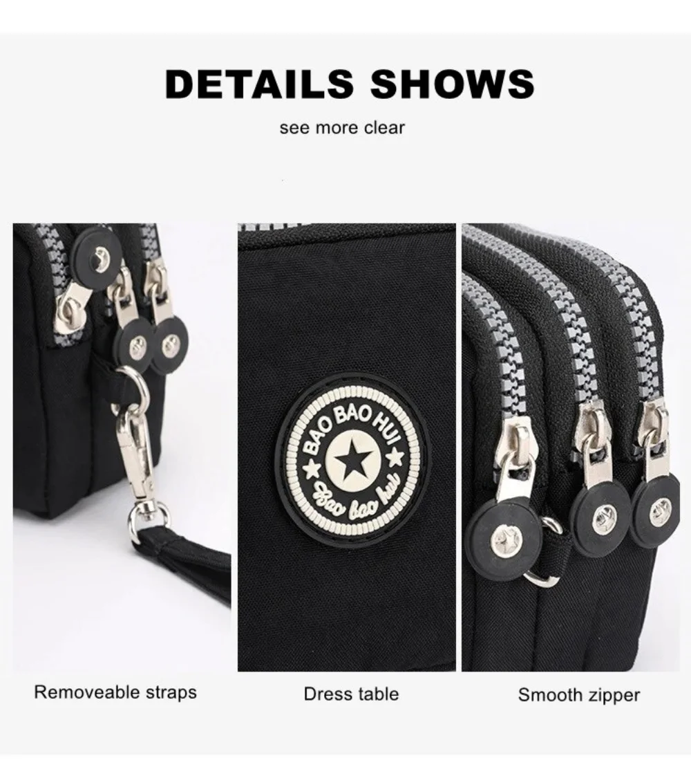 กระเป๋าถือ dompet koin สีทึบสำหรับผู้หญิงกระเป๋าใส่โทรศัพท์ทำจากผ้ายับกระเป๋าสตางค์ขนาดเล็กมีสามซิปกระเป๋าแต่งหน้าแบบพกพา