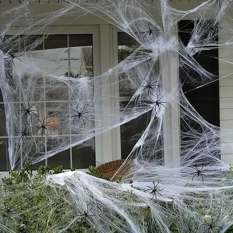 ตกแต่งฮาโลวีนแมงมุมด้ายฝ้าย Spider Web Party Props บ้านผีสิงประดิษฐ์ Spider Web Home Scary Party Decora
