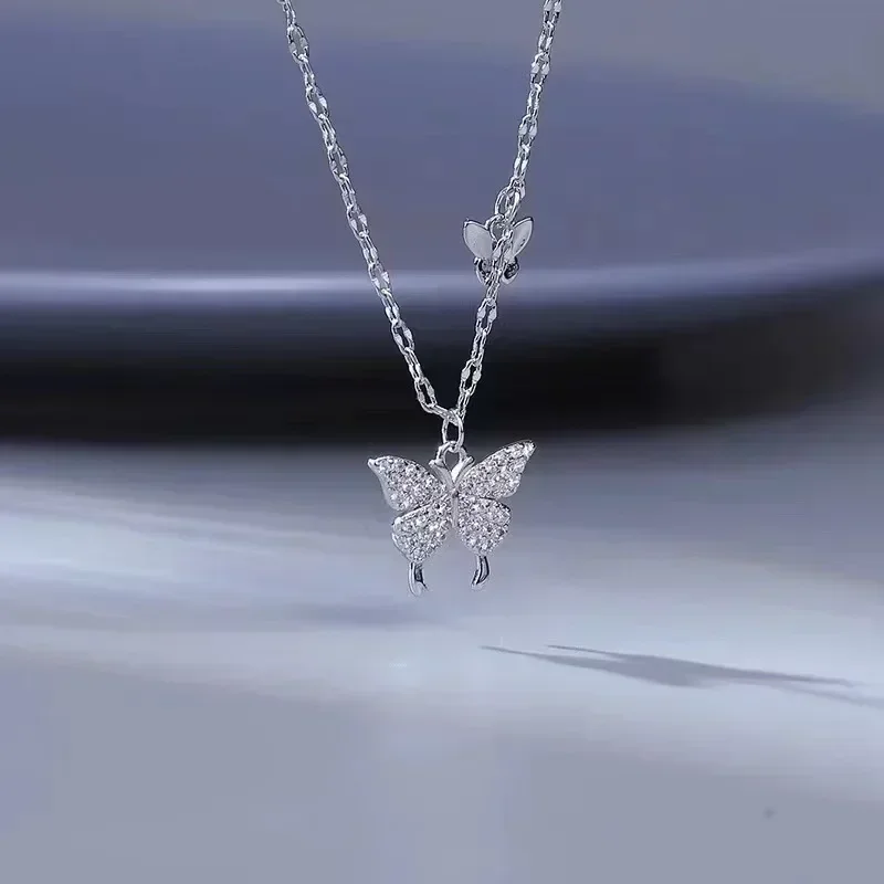 Collier en argent avec pendentif papillon pour femme, bijoux coréens, pierre de cristal, petite breloque mignonne pour filles, collier de paupières, mode, document