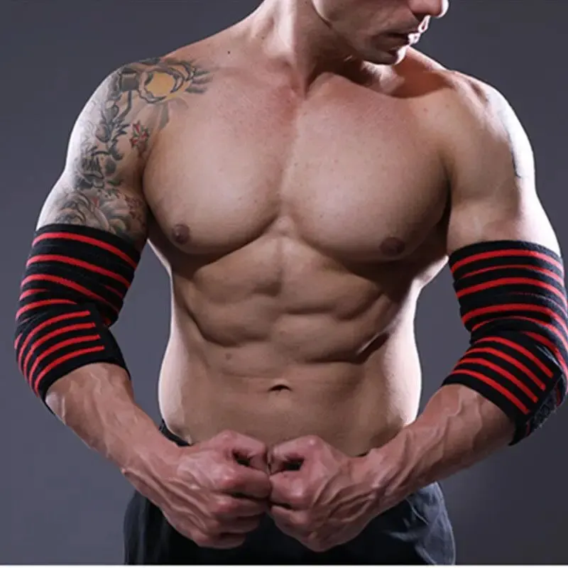 กีฬา Elbow Guard ไขลานความดันข้อศอก Pad Bench Press ยกน้ําหนักอุปกรณ์ป้องกันอุปกรณ์ออกกําลังกายอุปกรณ์ Booster Stripe