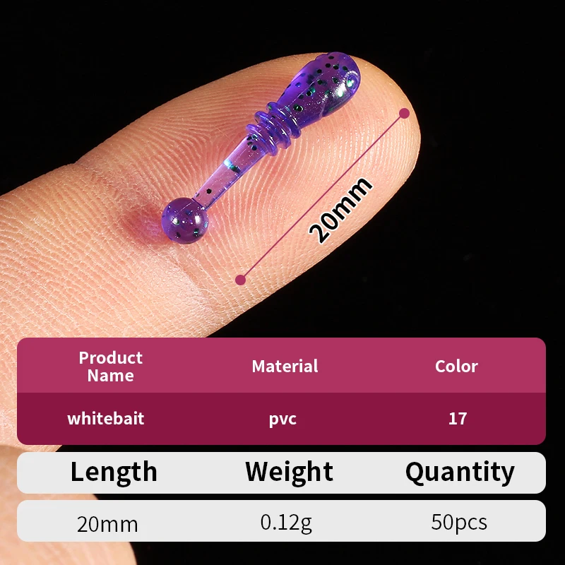 Cebo suave supercontinente, nuevo cebo blanco, 2cm/50 Uds., Señuelos de pesca que se hunden, cebo tremor, señuelo de pesca suave, señuelo de gusanos de pescado