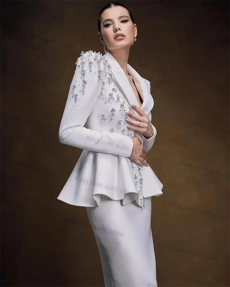 Ensemble de jupe imbibée CitroWhite pour femme, blazer 2 pièces, robe de Rhmidi, sur mesure, smoking de mariée formelle, manteau de veste d'automne