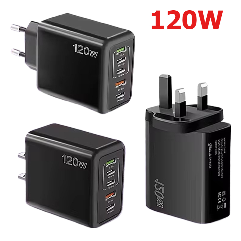 Caricatore rapido USB multiporta da 120 W Caricatore per telefono a ricarica rapida di tipo C per iPhone 15 Adattatore da parete Samsung Xiaomi Huawei