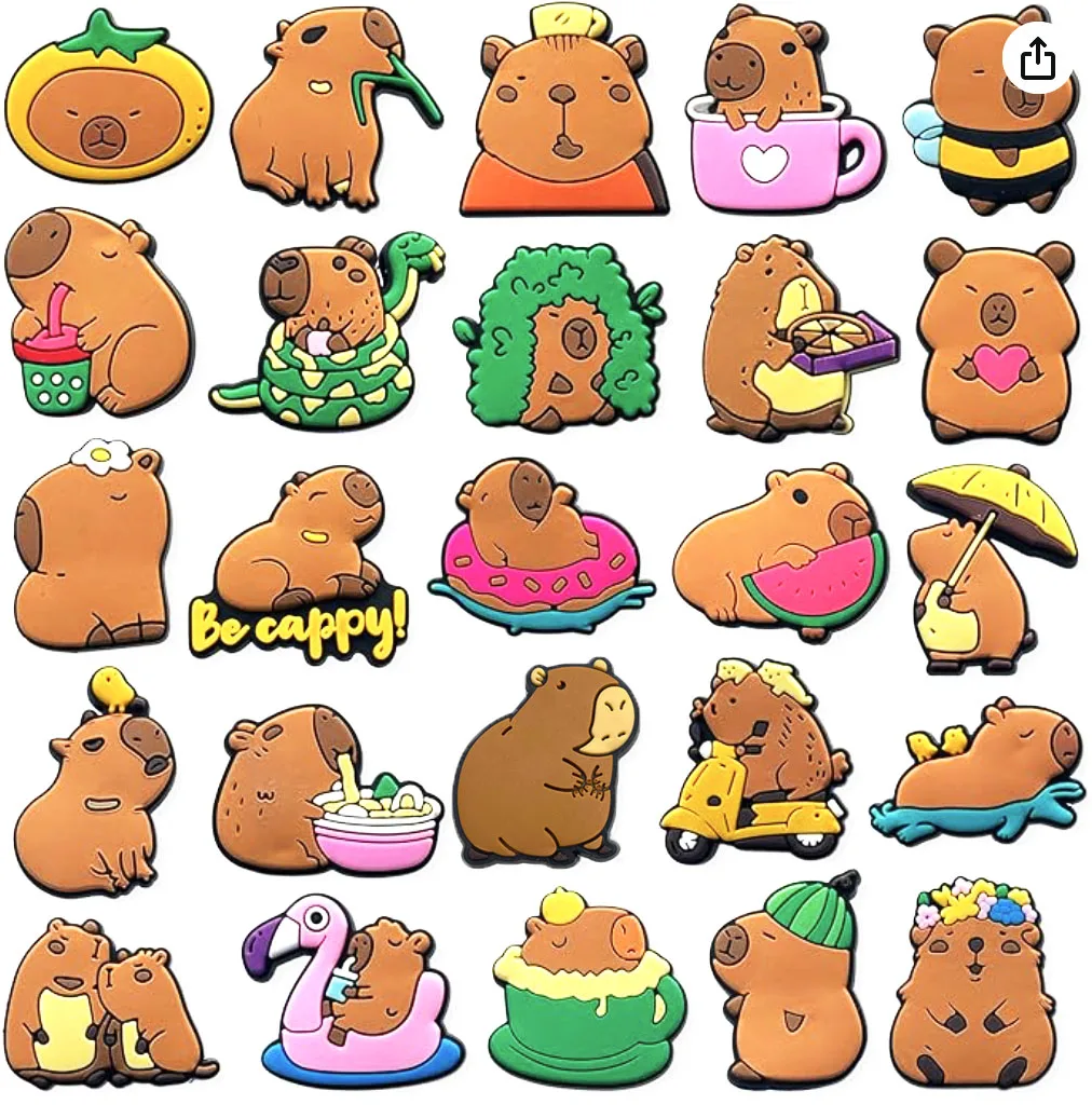 20 ชิ้น Capybara Series Charms รองเท้าสําหรับรองเท้าแตะสไลด์, PVC รองเท้าอุปกรณ์ตกแต่งสําหรับคริสต์มาสของขวัญวันเกิด Party Favor