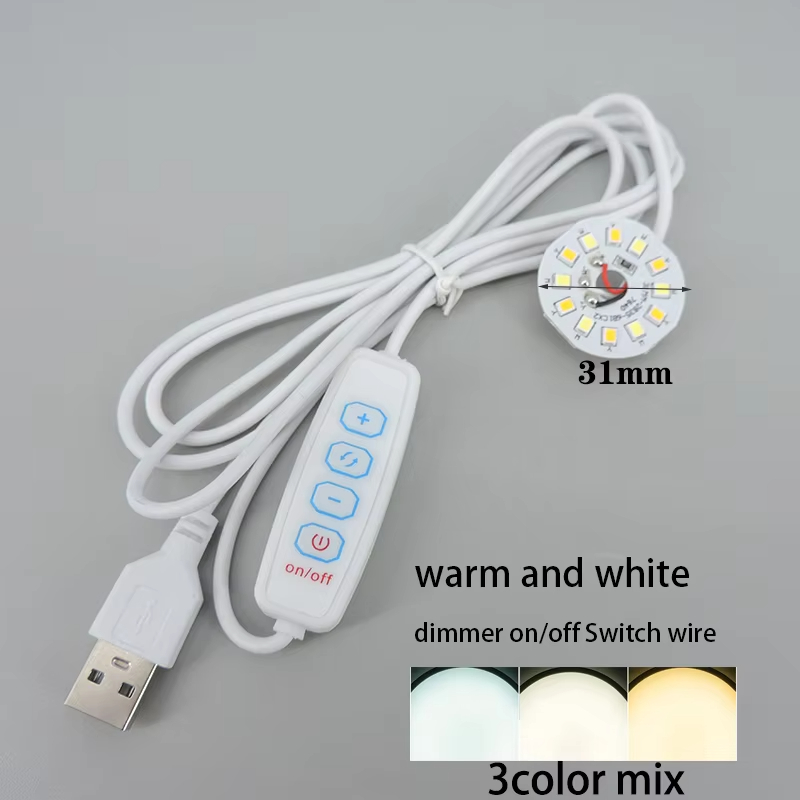 Warm White Color DC 5V 3W USB LED Lights 2835 Chip Single Dimmer Reading Night Desk Book Tablet Reading Lamp Switch Power Cable