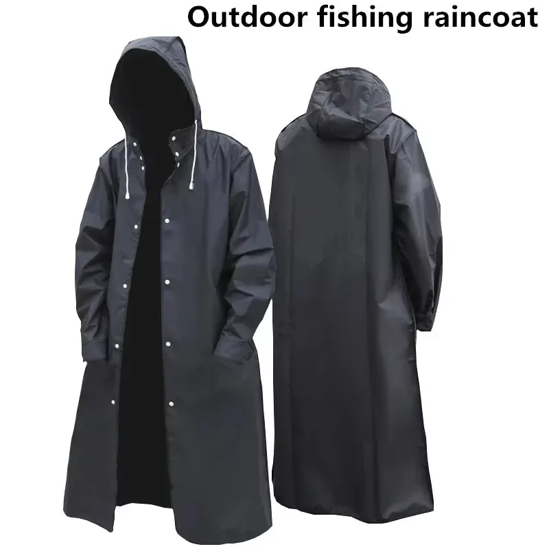 Modischer schwarzer Windjacke-Stil für Erwachsene, wasserdicht, langer Regenmantel für Damen und Herren, mit Kapuze, Outdoor-Motorrad, Fahrrad, Wandern, Angeln